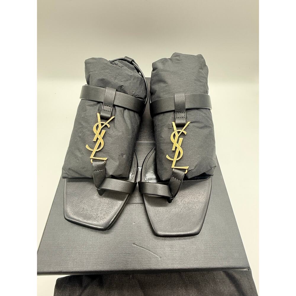 Saint Laurent Cassandra black leather flat sandal SZ: 36 - Picture 3 of 10